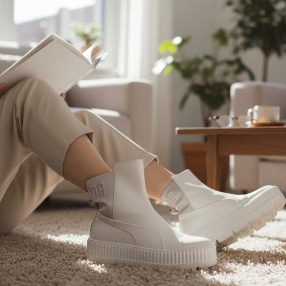 Puma Fenty Rihanna Chelsea Vanilla Ice Leather Platform Chunky Combat Boot SZ 7 - Picture 4 of 10